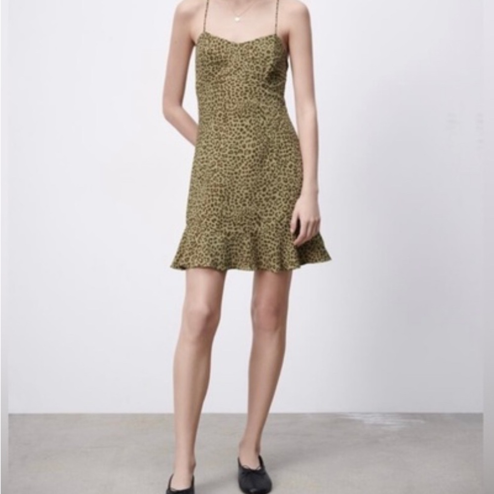 Zara Olive Leopard Print Mini Dress